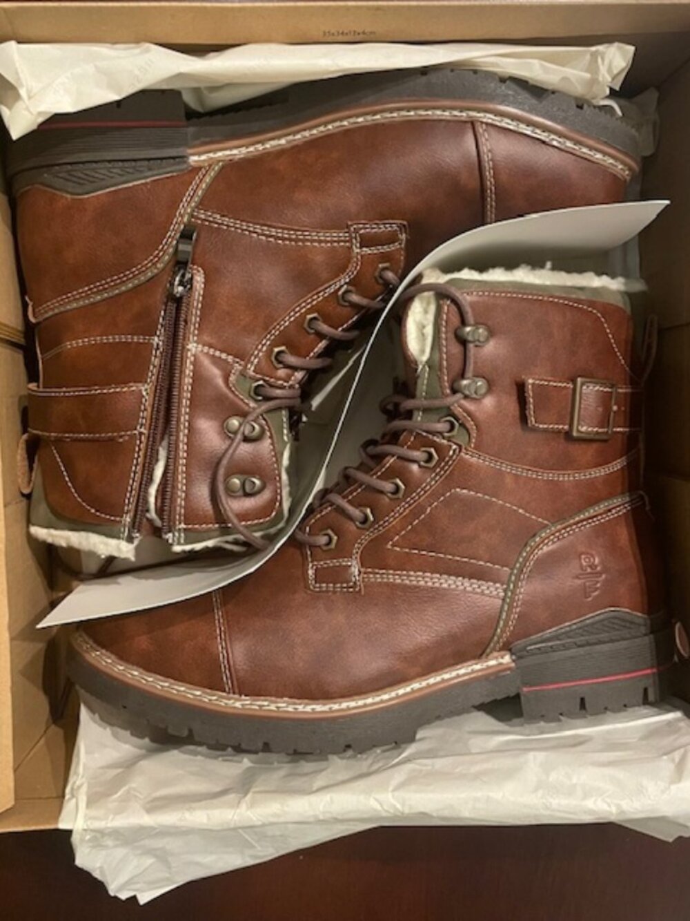Reserved Footwear RF1088 Men's Leather Faux-Fur Trim Lace-Up Boots
